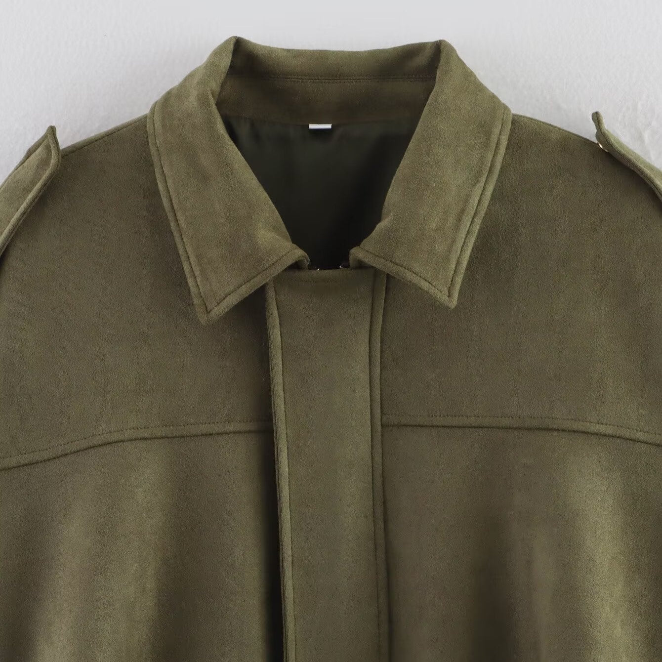 Women’s Oversized Faux Suede Bomber Jacket with Collar