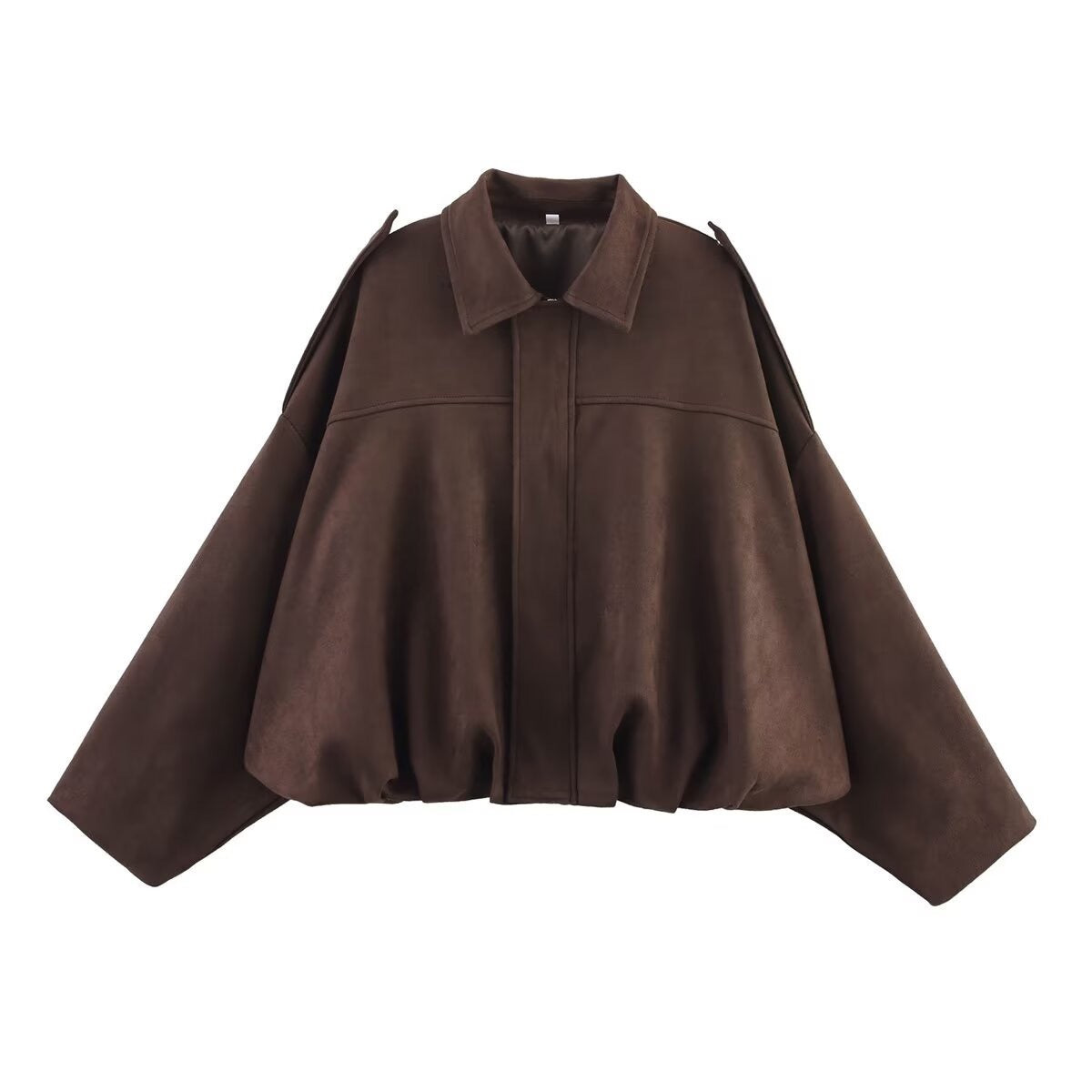 Women’s Oversized Faux Suede Bomber Jacket with Collar