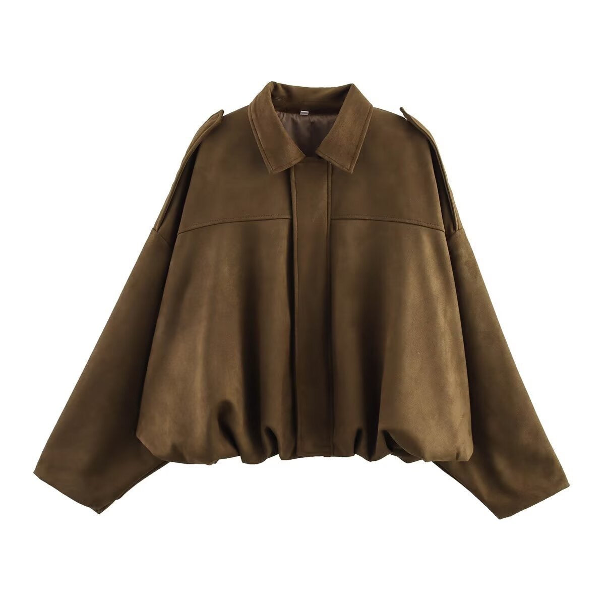 Women’s Oversized Faux Suede Bomber Jacket with Collar