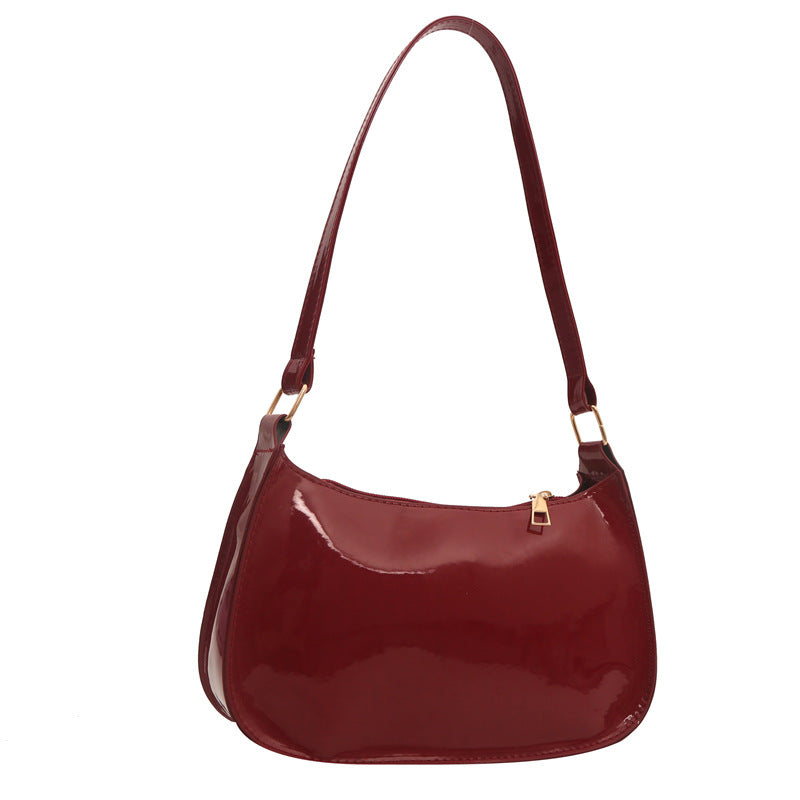 Women’s Patent Shoulder Bag with Zip Closure