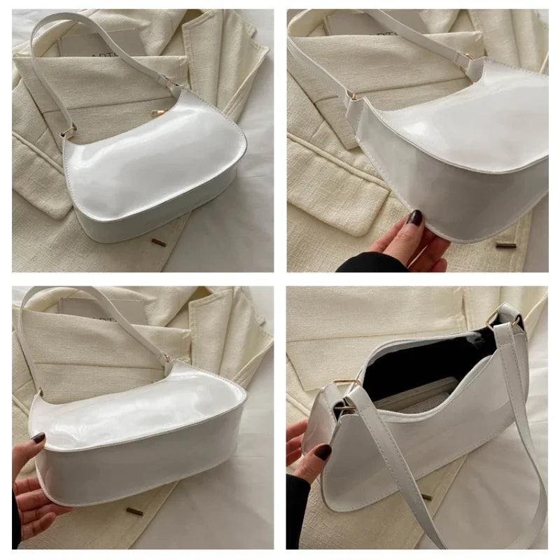 Women’s Patent Shoulder Bag with Zip Closure