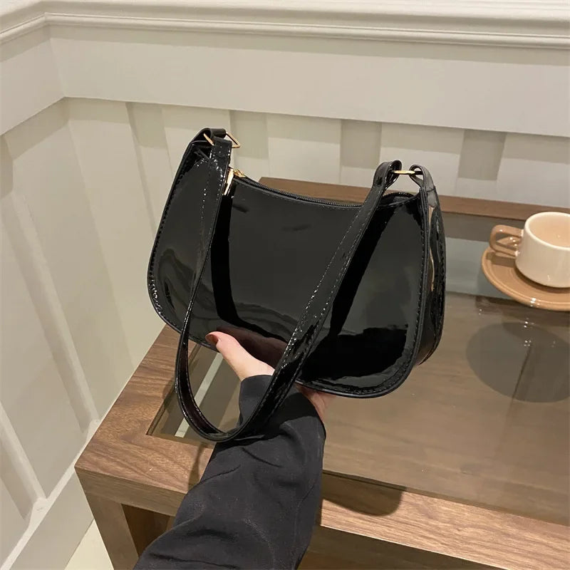 Women’s Patent Shoulder Bag with Zip Closure