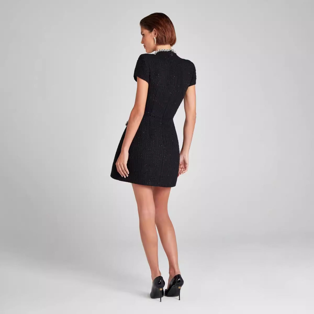 Women’s Pearl Detail Mini Dress with Short Sleeves