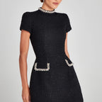 Women’s Pearl Detail Mini Dress with Short Sleeves