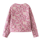 Women’s Pink Quilted Jacket with Floral Print