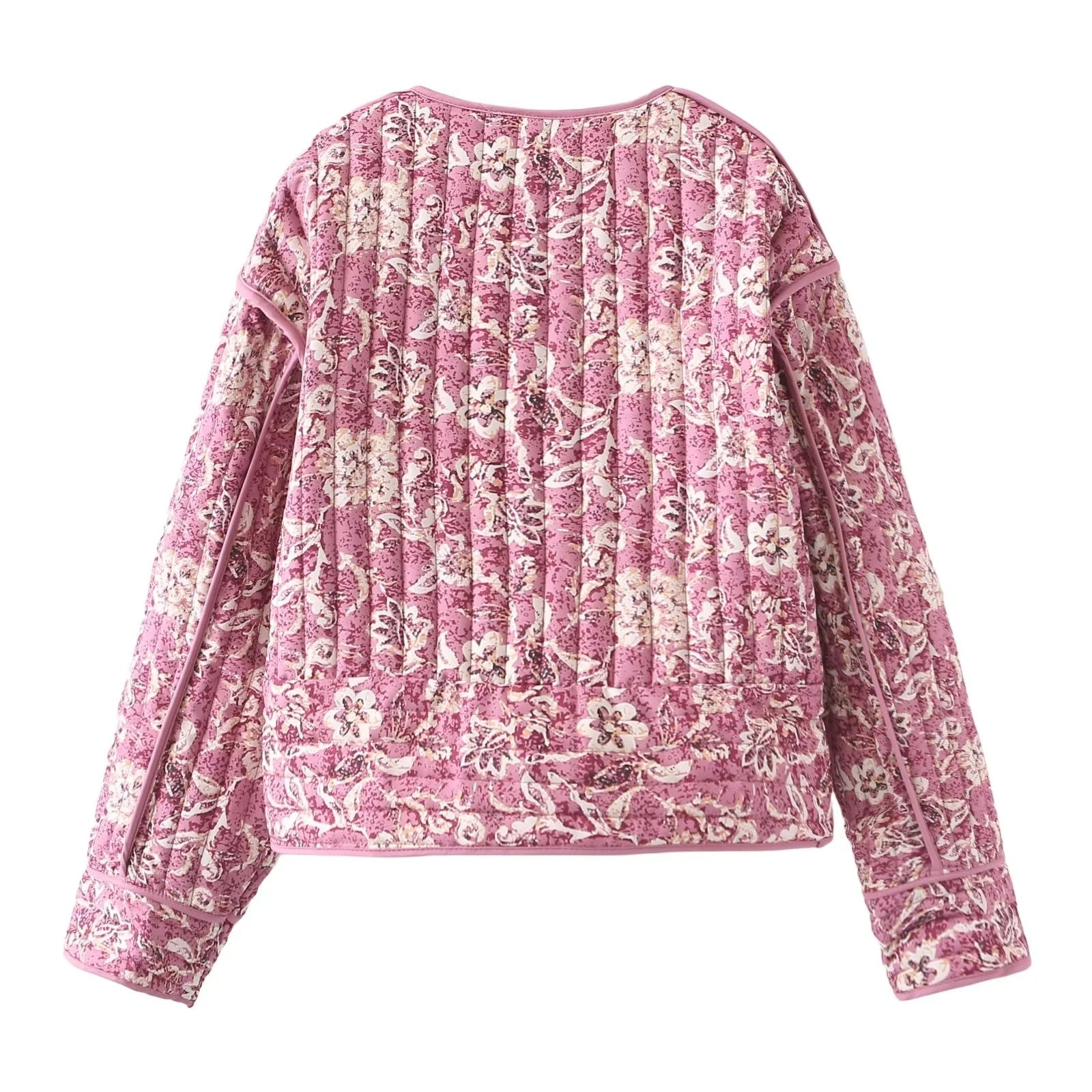 Women’s Pink Quilted Jacket with Floral Print