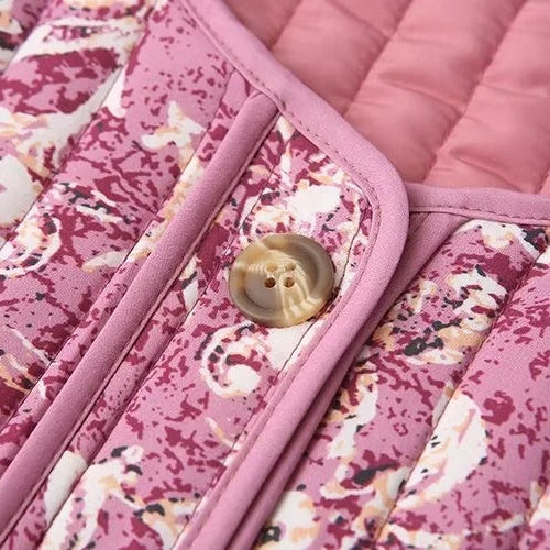 Women’s Pink Quilted Jacket with Floral Print