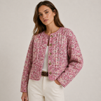 Women’s Pink Quilted Jacket with Floral Print
