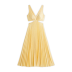Women’s Pleated Midi Dress with V Neck and Cut Out Waist