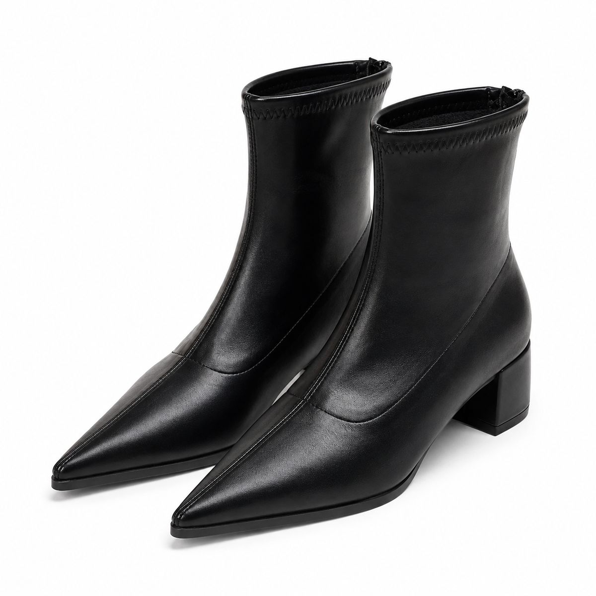 Women’s Pointed Toe Block Heel PU Leather Ankle Boots