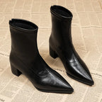 Women’s Pointed Toe Block Heel PU Leather Ankle Boots