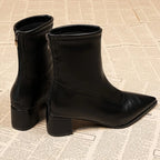 Women’s Pointed Toe Block Heel PU Leather Ankle Boots