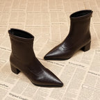 Women’s Pointed Toe Block Heel PU Leather Ankle Boots