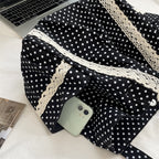 Women’s Polka Dot Canvas Shoulder Tote Bag with Multiple Pockets