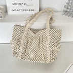 Women’s Polka Dot Canvas Shoulder Tote Bag with Multiple Pockets