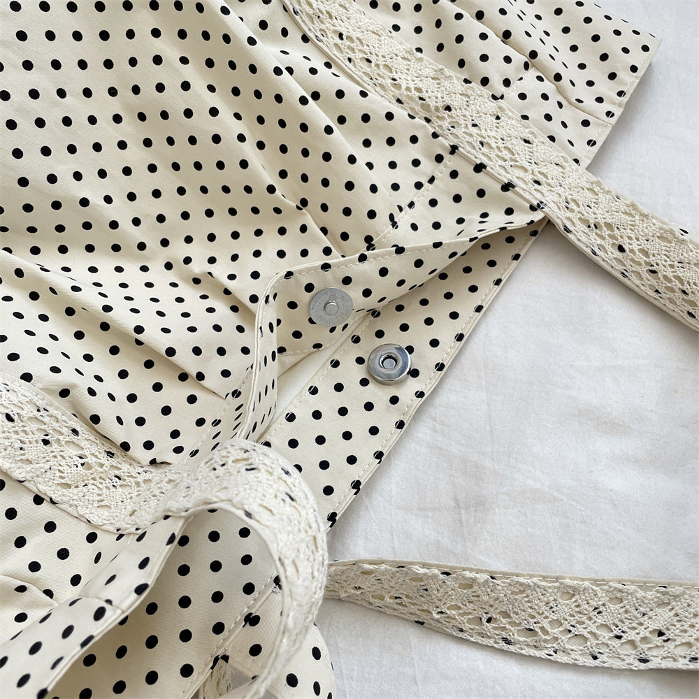 Women’s Polka Dot Canvas Shoulder Tote Bag with Multiple Pockets