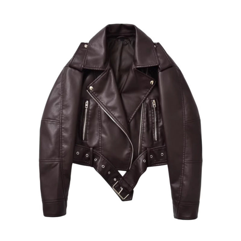 Women’s PU Leather Cropped Biker Style Jacket