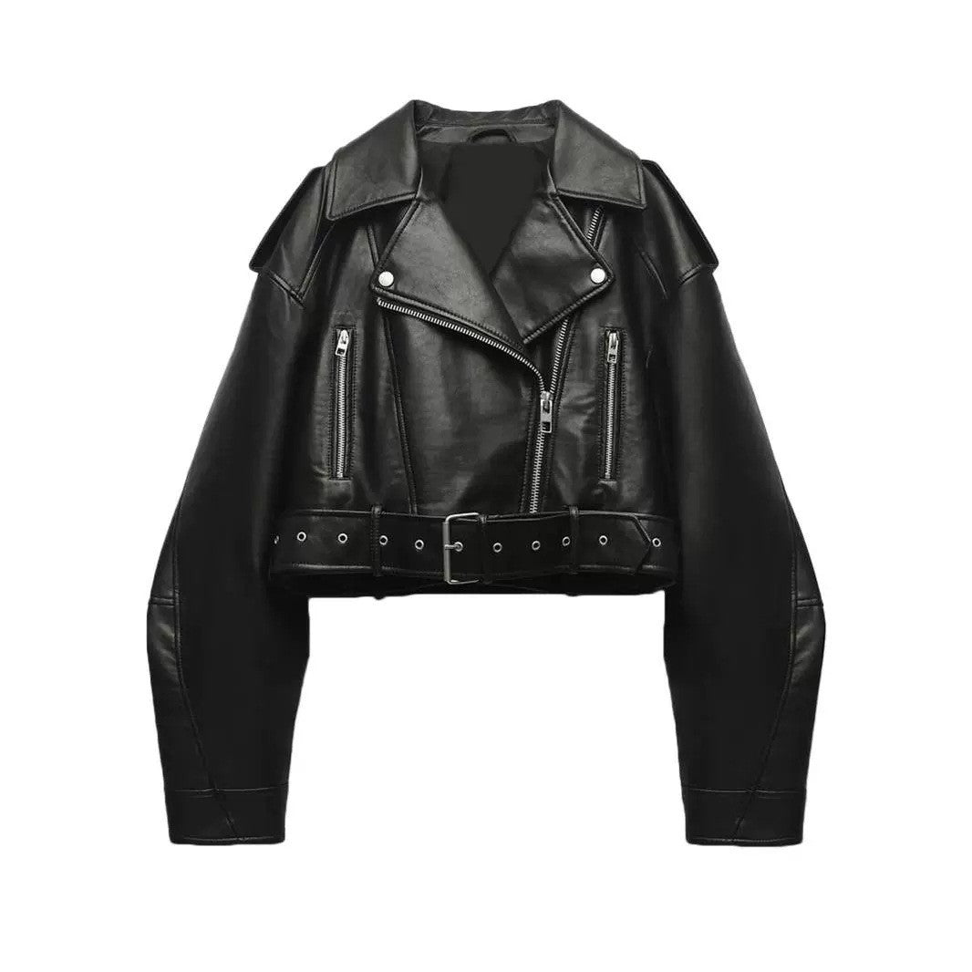Women’s PU Leather Cropped Biker Style Jacket