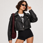Women’s PU Leather Cropped Biker Style Jacket