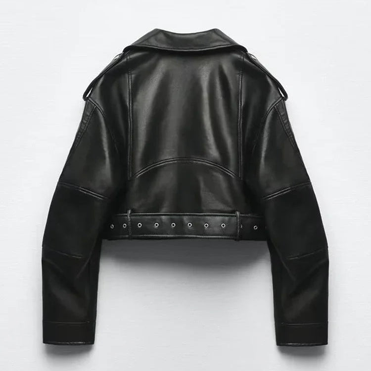 Women’s PU Leather Cropped Biker Style Jacket