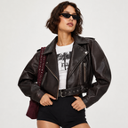 Women’s PU Leather Cropped Biker Style Jacket