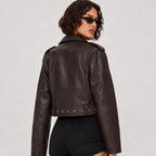Women’s PU Leather Cropped Biker Style Jacket