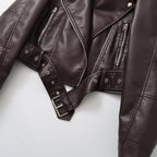 Women’s PU Leather Cropped Biker Style Jacket