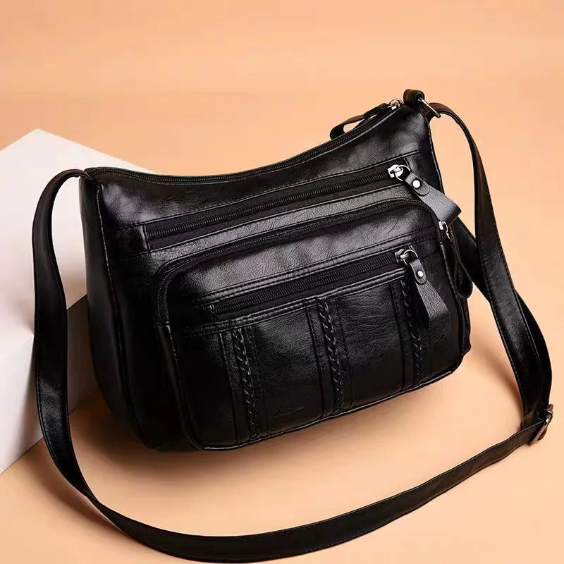 Women’s PU Leather Multi Pocket Crossbody Shoulder Bag