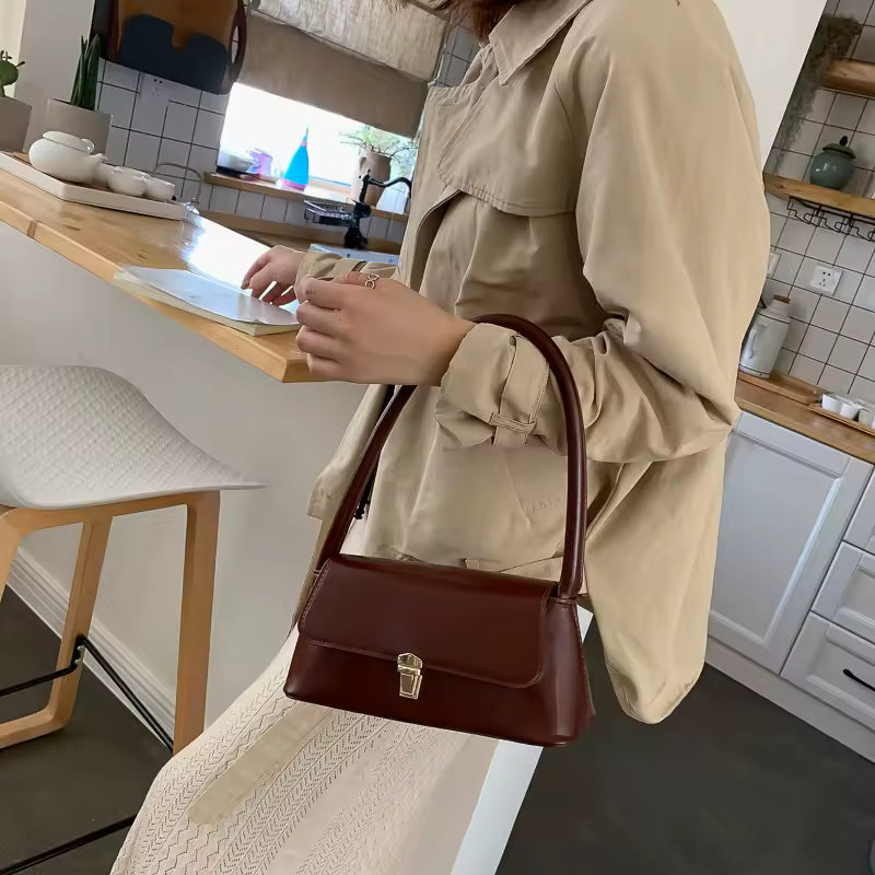 Women’s PU Leather Shoulder Bag with Flap Closure