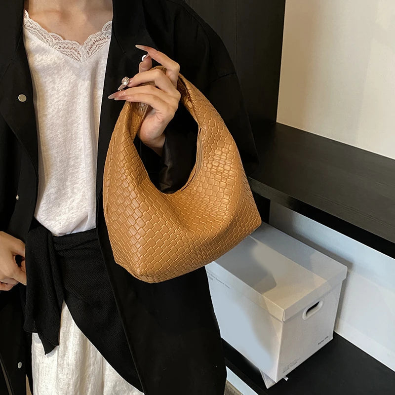 Women’s PU Leather Woven Small Hobo Handbag