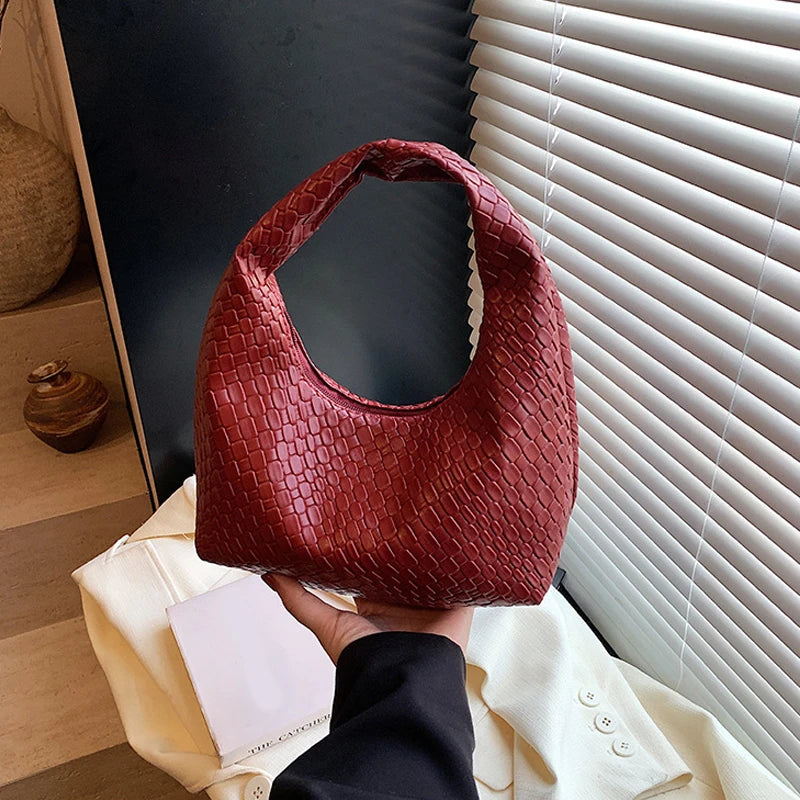 Women’s PU Leather Woven Small Hobo Handbag