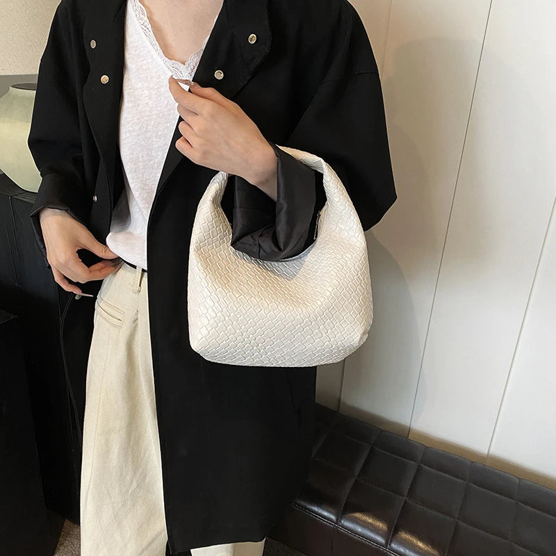 Women’s PU Leather Woven Small Hobo Handbag