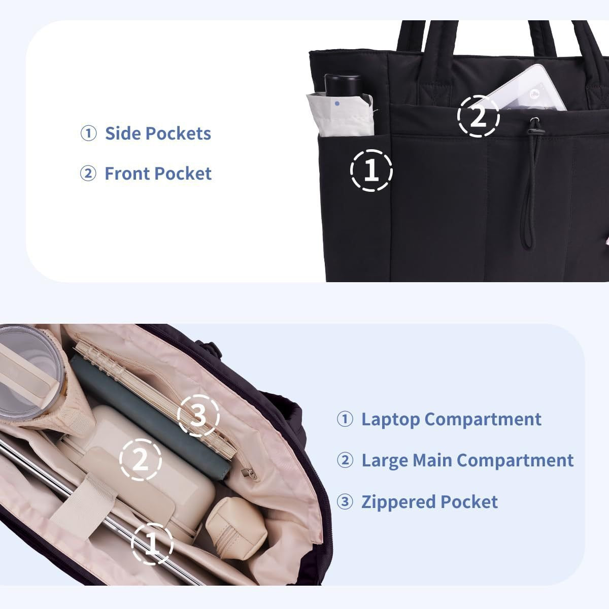 Women’s Quilted Tote Bag with Multi Pocket Design