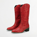 Women’s Red Embroidered Western Cowboy Boots with Block Heel