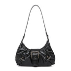 Women’s Retro Pleated Hobo Shoulder Bag with Buckle Detail