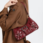 Women’s Retro Pleated Hobo Shoulder Bag with Buckle Detail