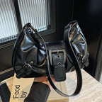 Women’s Retro Pleated Hobo Shoulder Bag with Buckle Detail