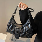 Women’s Retro Pleated Hobo Shoulder Bag with Buckle Detail