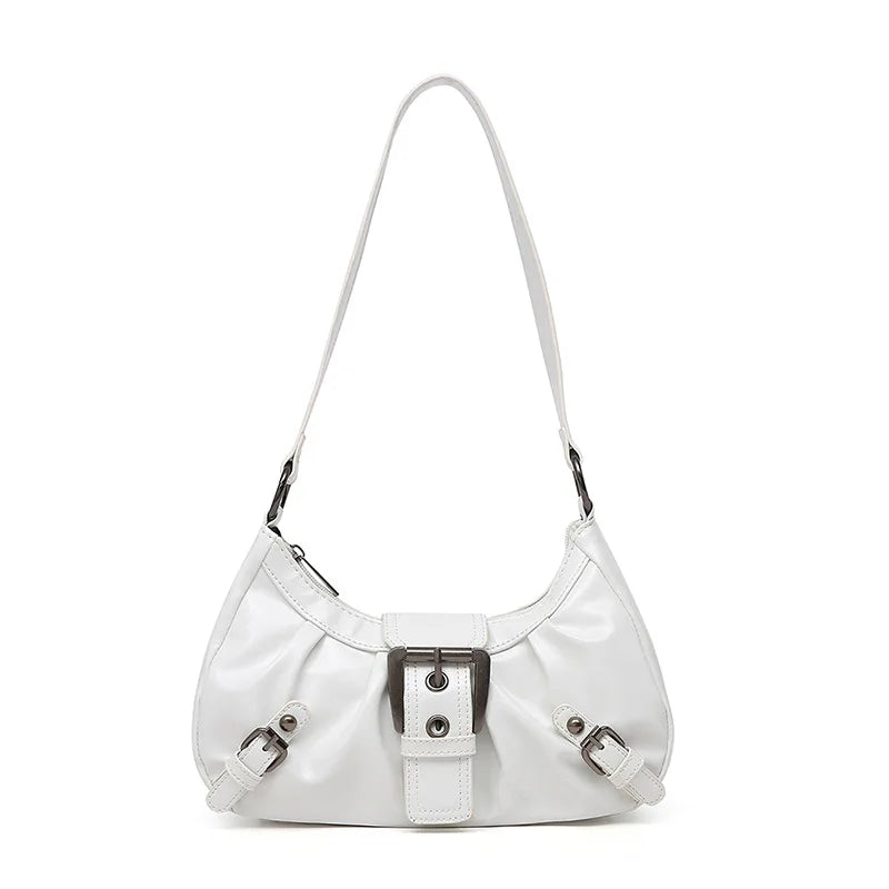 Women’s Retro Pleated Hobo Shoulder Bag with Buckle Detail