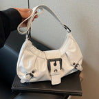 Women’s Retro Pleated Hobo Shoulder Bag with Buckle Detail