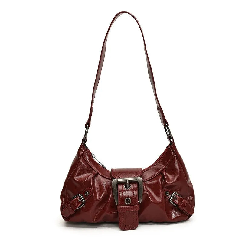 Women’s Retro Pleated Hobo Shoulder Bag with Buckle Detail