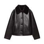 Women’s Reversible Winter PU Leather Jacket with Faux Fur