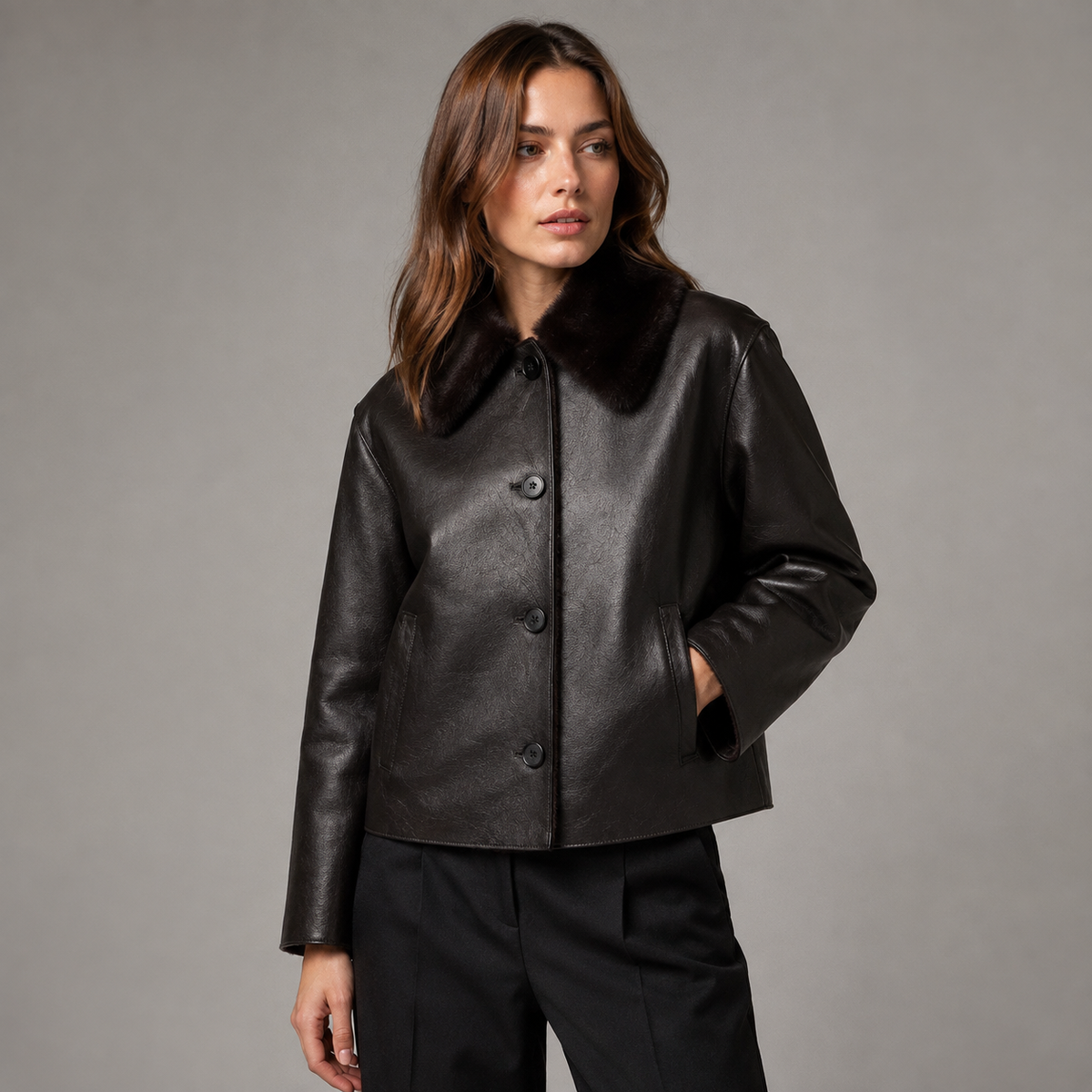Women’s Reversible Winter PU Leather Jacket with Faux Fur