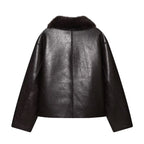 Women’s Reversible Winter PU Leather Jacket with Faux Fur