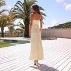 Women’s Satin Bridesmaid Maxi Dress with Spaghetti Straps and Side Slit