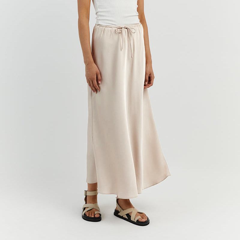 Women’s Satin Maxi Skirt with Drawstring Waist