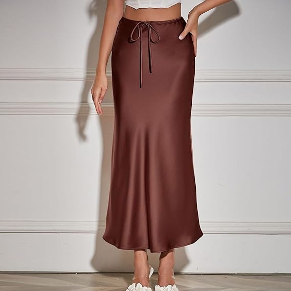 Women’s Satin Maxi Skirt with Drawstring Waist