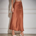 Women’s Satin Maxi Skirt with Drawstring Waist