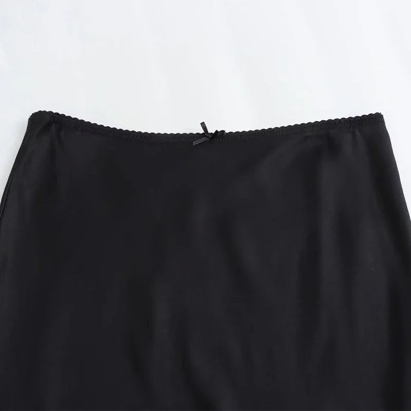 Women’s Satin Maxi Skirt with Waist Bow