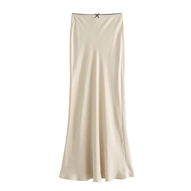 Women’s Satin Maxi Skirt with Waist Bow